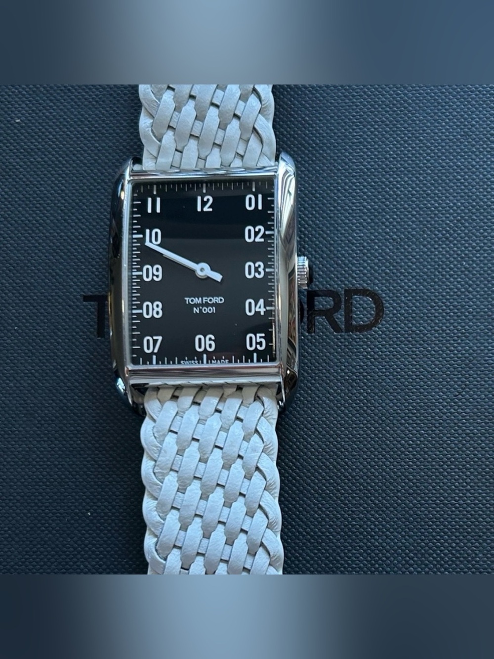 Tom Ford 001 Black Dial Men’s Watch with White Braided Strap